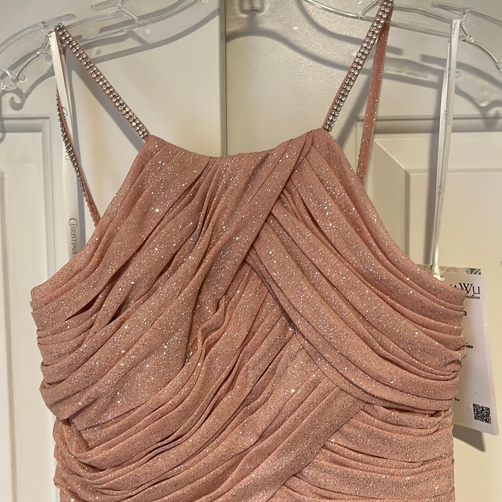 Christina Wu rose colored sparkly gown. New with tags. Never worn.